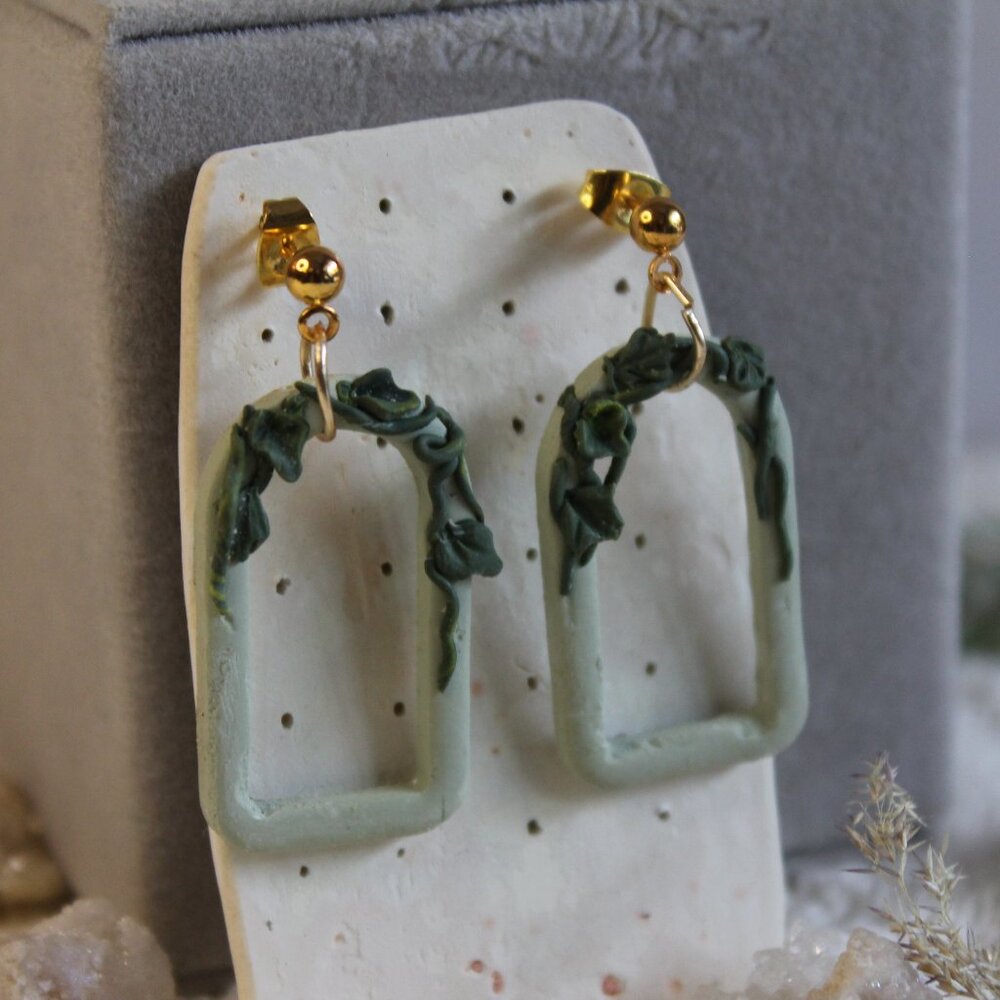 Polymer clay earrings rustic vineyard frame